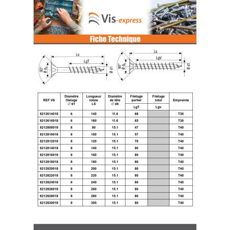 1 x Spax T-STAR PLUS Tête fraisée TORX T20 Inox A2 4X30 Filetage total