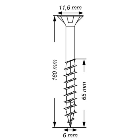 1 x Spax T-STAR PLUS Tête fraisée TORX T30 Inox A2 6X160 Filetée sur 65