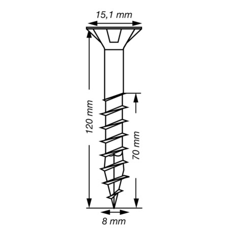 1 x Spax T-STAR PLUS Tête fraisée TORX T40 Inox A2 8X120 Filetée sur 70