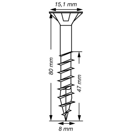 1 x Spax T-STAR PLUS Tête fraisée TORX T40 Inox A2 8X80 Filetée sur 47