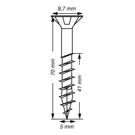 1 x Spax T-STAR PLUS Tête fraisée TORX T20 Inox A2 5X70 Filetée sur 41