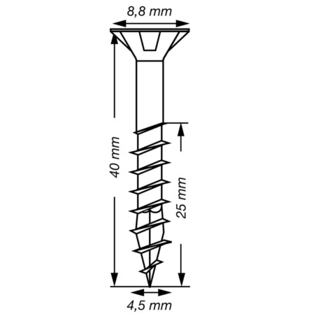 1 x Spax T-STAR PLUS Tête fraisée TORX T20 Inox A2 4.5X40 Filetée sur 25