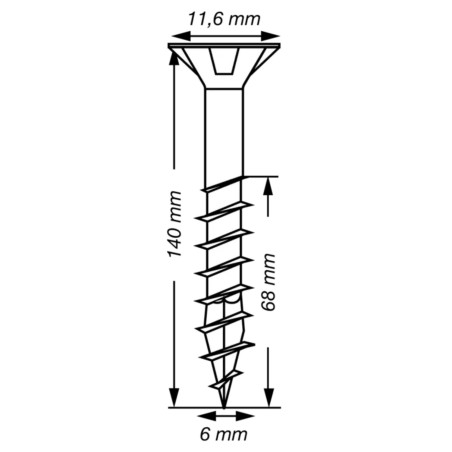 1 x Spax T-STAR PLUS Tête fraisée TORX T30 Inox A2 6X140 Filetée sur 68