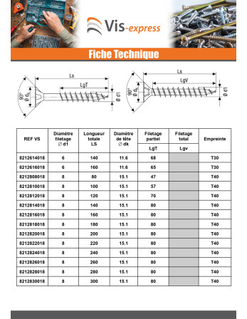 Spax T-STAR PLUS Tête fraisée TORX T30 Inox A2 6X140 Filetée sur 68