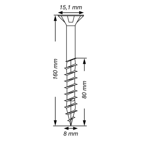 1 x Spax T-STAR PLUS Tête fraisée TORX T40 Inox A2 8X160 Filetée sur 80