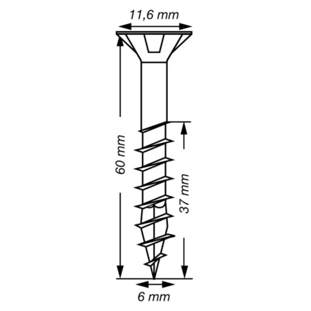 1 x Spax T-STAR PLUS Tête fraisée TORX T30 Inox A2 6X60 Filetée sur 37
