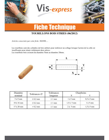 Tourillons Bois STRIES 8X35
