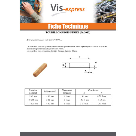 1 x Tourillons Bois STRIES 8X35