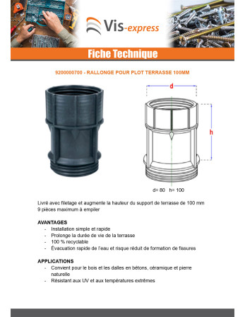Rallonge pour plot terrasse 100MM