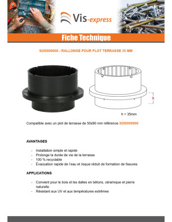Rallonge pour plot terrasse 35MM