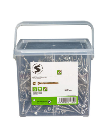 Seau de 500 Vis terrasse 5X50 Inox A2 Tête fraisée TORX T25 Pointe antifendage type 17