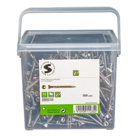 1 x Seau de 500 Vis terrasse 5X50 Inox A2 Tête fraisée TORX T25 Pointe antifendage type 17