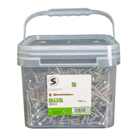 1 x Seau de 1000 Vis terrasse 5X60 Inox A2 Tête fraisée TORX T25 Pointe antifendage type 17
