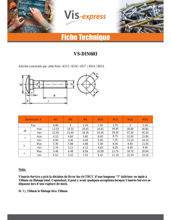 TRCC JAPY tête ronde collet carré Inox A2 M8X45 Filetage partiel
