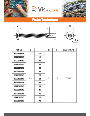 Vis tôle Tête cylindrique bombée TCB 4.8X32 TORX T25 Inox A4