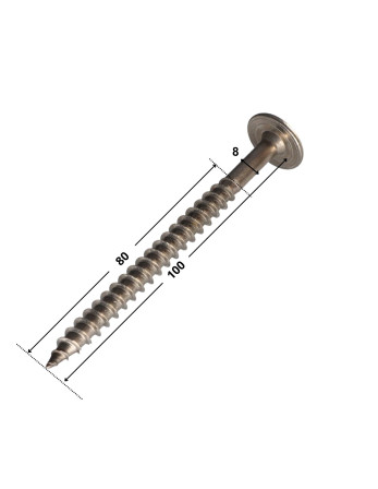 Vis charpente tête disque Inox A2 8X100 Filetée sur 80 TORX T40 Diamètre de tête: 20