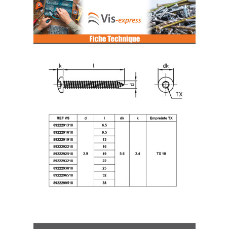 1 x Vis tôle Tête cylindrique bombée TCB 6.3X32 TORX T30 Inox A4