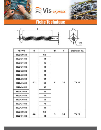 Vis tôle Tête cylindrique bombée TCB 2.9X6.5 TORX T10 Inox A4