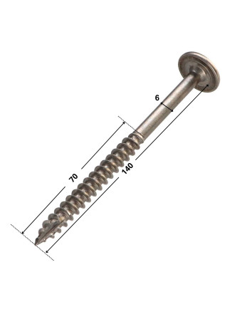 Vis charpente tête disque Inox A2 6X140 Filetée sur 70 TORX T25 Diamètre de tête: 15