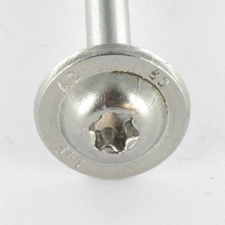 1 x Vis charpente tête disque Inox A2 8X190 Filetée sur 80 TORX T40 Diamètre de tête: 20
