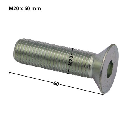 1 x Vis métaux FHC tête fraisée empreinte hexagonale creuse Clé de 12 HC12 M20X60 Filetage total Classe 10.9 Acier