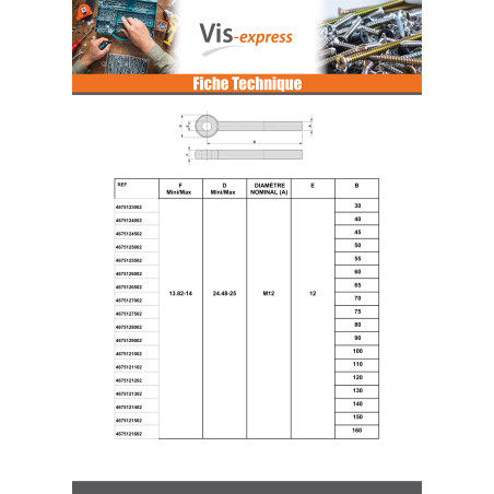 1 x Vis métaux à Oeil M16X140 Filetée sur 44 Acier zingué