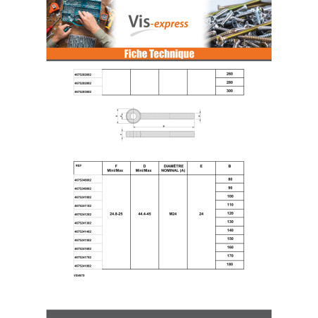 1 x Vis métaux à Oeil M8X65 Filetée sur 22 Acier zingué