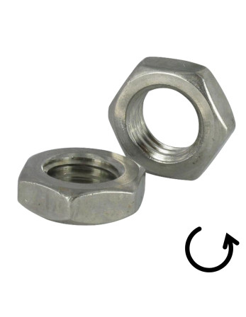 Ecrou hexagonal bas hm/contre Ecrou Pas Gauche M20 Inox A2