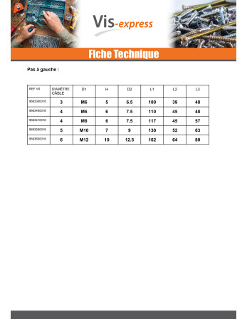 Embout à sertir fileté Pas Droite Inox A4 Câble 8 Longueur total 200