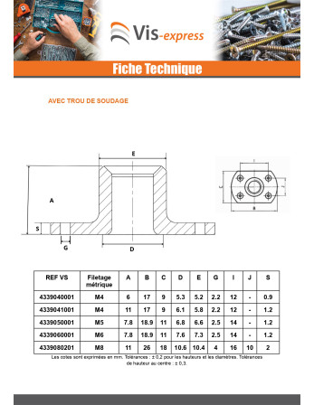 Ecrou cylindrique à souder avec trou de soudage M10 26X18 hauteur 12 Acier brut