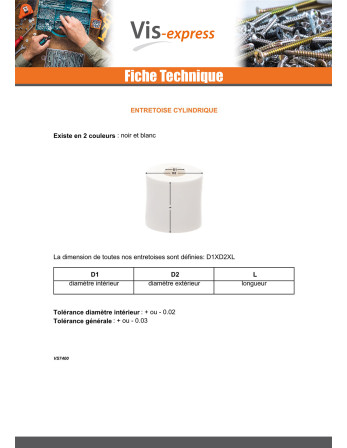 Entretoise Cylindrique 6.4X20X6 Polyéthylène blanc
