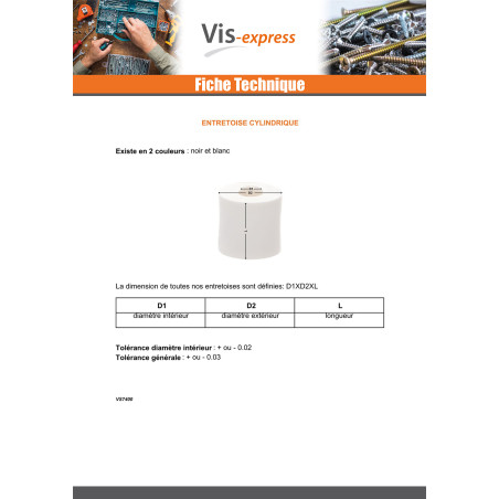 1 x Entretoise Cylindrique 11.2X16X2 Polyéthylène blanc