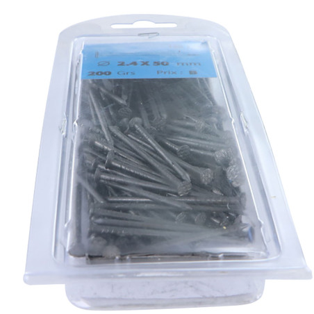 1 x Blister de 200GR Pointes Tête Plate Longueur 50 Acier brut
