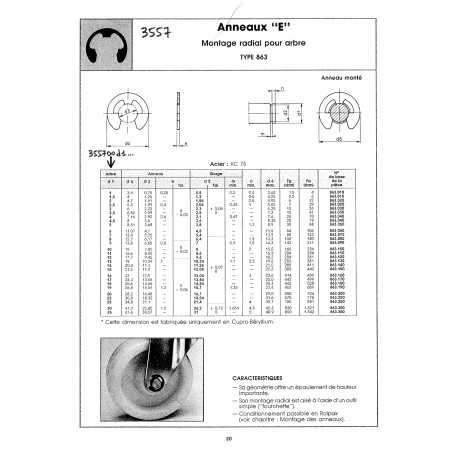 1 x Anneau TRUARC"E" TYPE863 Arbre Diamètre 5 Acier brut