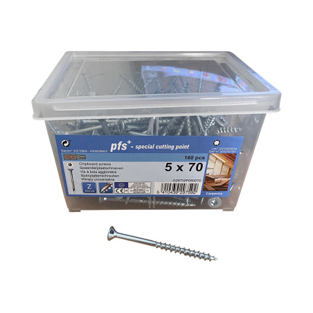 1 x Seau de 160 Vis bois agglo 5X70 Tête fraisée TORX T25 Pointe antifendage type 17 Acier zingué