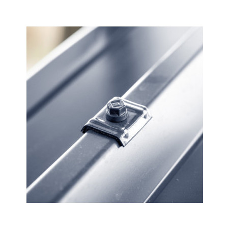 1 x Vis autoperceuse avec cavalier monté pour toiture Type E1 RAL5008 gris bleu 6.3X100