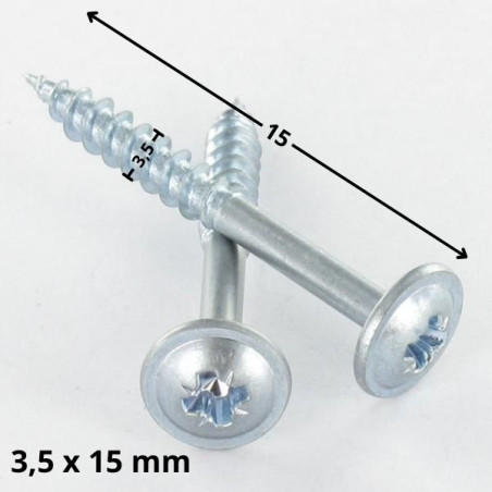 1 x VBA Vis bois agglo Poelier Pozi N°2 3.5X15 Filetage total Diamètre de tête: 8 Acier zingué