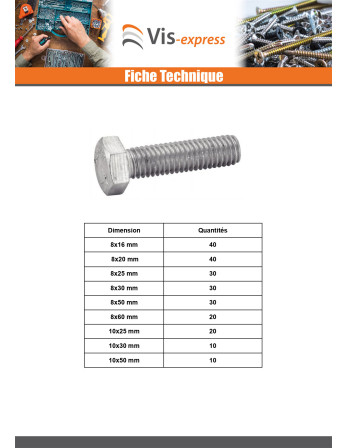 Assortiment de 570 Vis métaux Tête hexagonale TH Filetage total Inox A4