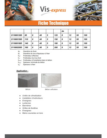 Vis béton Tête hexagonale TH Fendue 6.5X180 Blue Ruspert