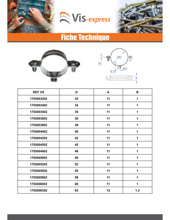 Collier de serrage métallique M7X150 Diamètre 12 Acier zingué