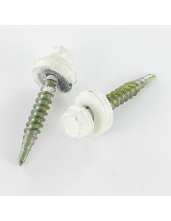 Vis autoperceuse Tête hexagonale TH 4.8X19 Rondelle d'étanchéite EPDM Acier zingué RAL9010 blanc pur