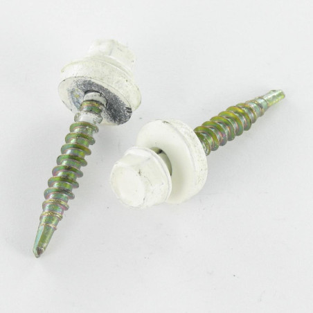 1 x Vis autoperceuse Tête hexagonale TH 4.8X19 Rondelle d'étanchéite EPDM Acier zingué RAL9010 blanc pur