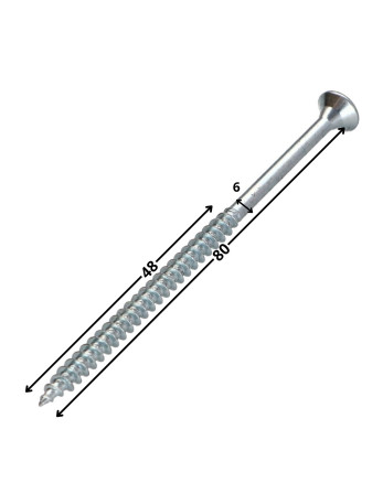 Vis bois TEKOR Tête fraisée Cranté 6X80 Filetée sur 48 TORX T30 Acier zingué Pointe antifendage type 17