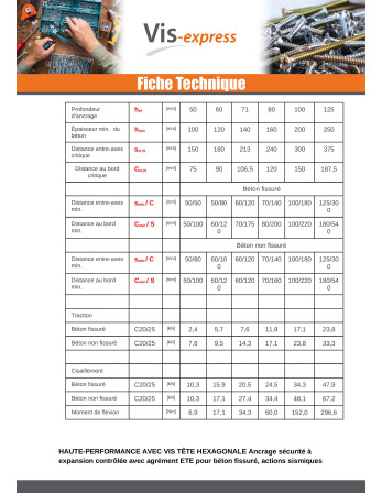 Boulon (vendu avec Ecrou) Ancrage M6X65 Avec Vis métaux Tête hexagonale TH Acier zingué