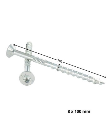 Vis charpente TEKOR Tête fraisée Cranté TORX T40 8X100 Filetée sur 60 Pointe antifendage type 17 Acier zingué