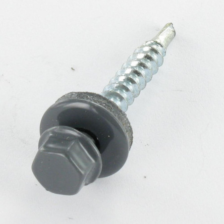 1 x Vis autoperceuse Tête hexagonale TH 4.8X35 Rondelle d'étanchéite EPDM Acier zingué RAL7012 gris basalte