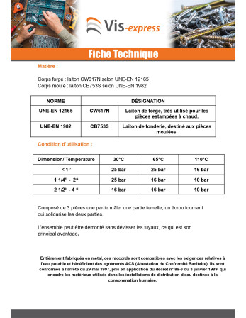 Raccord union droit 20x27 (3/4") Mâle/Femelle Laiton Figure 341