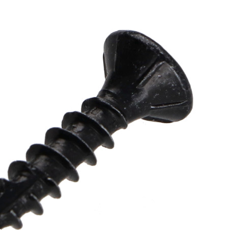 1 x Vis bois TEKOR Tête fraisée Cranté 4X20 TORX T20 Acier zingué noir Filetage total Pointe antifendage type 17