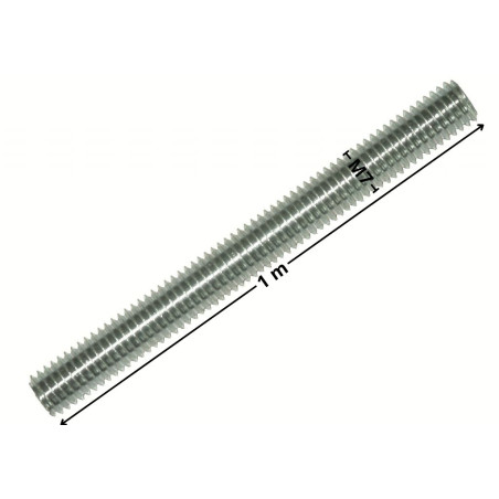 1 x Tige filetée M7 Pas de 100 Longueur 1 mètre Classe 4.8 Acier zingué