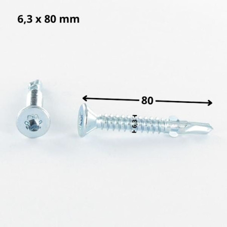 1 x Vis autoperceuse Tête fraisée TORX T30 6.3X80 Crantée et ailettes Acier zingué